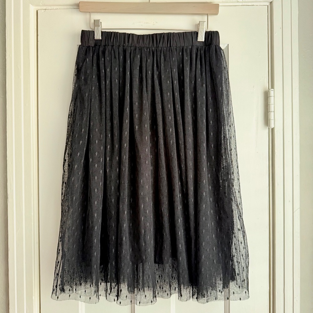 Forever 21 Polka Dot Midi Tulle Skirt Juniors L Black Lace Knee Length